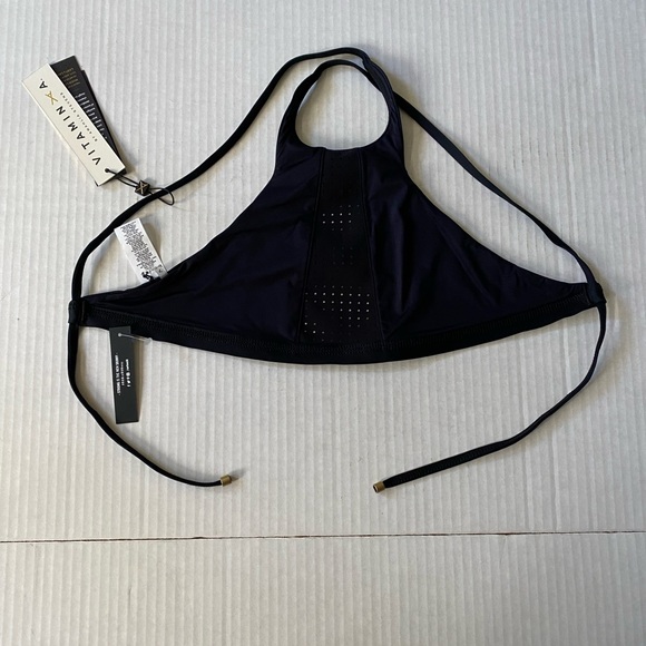 NWT Vitamin A Carbon 38 Swim Celine High Neck Mesh Halter Bikini Top Black S 8/M - Picture 6 of 15